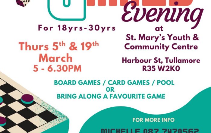 This is a poster of Games Evening that is happening in Tullamore
