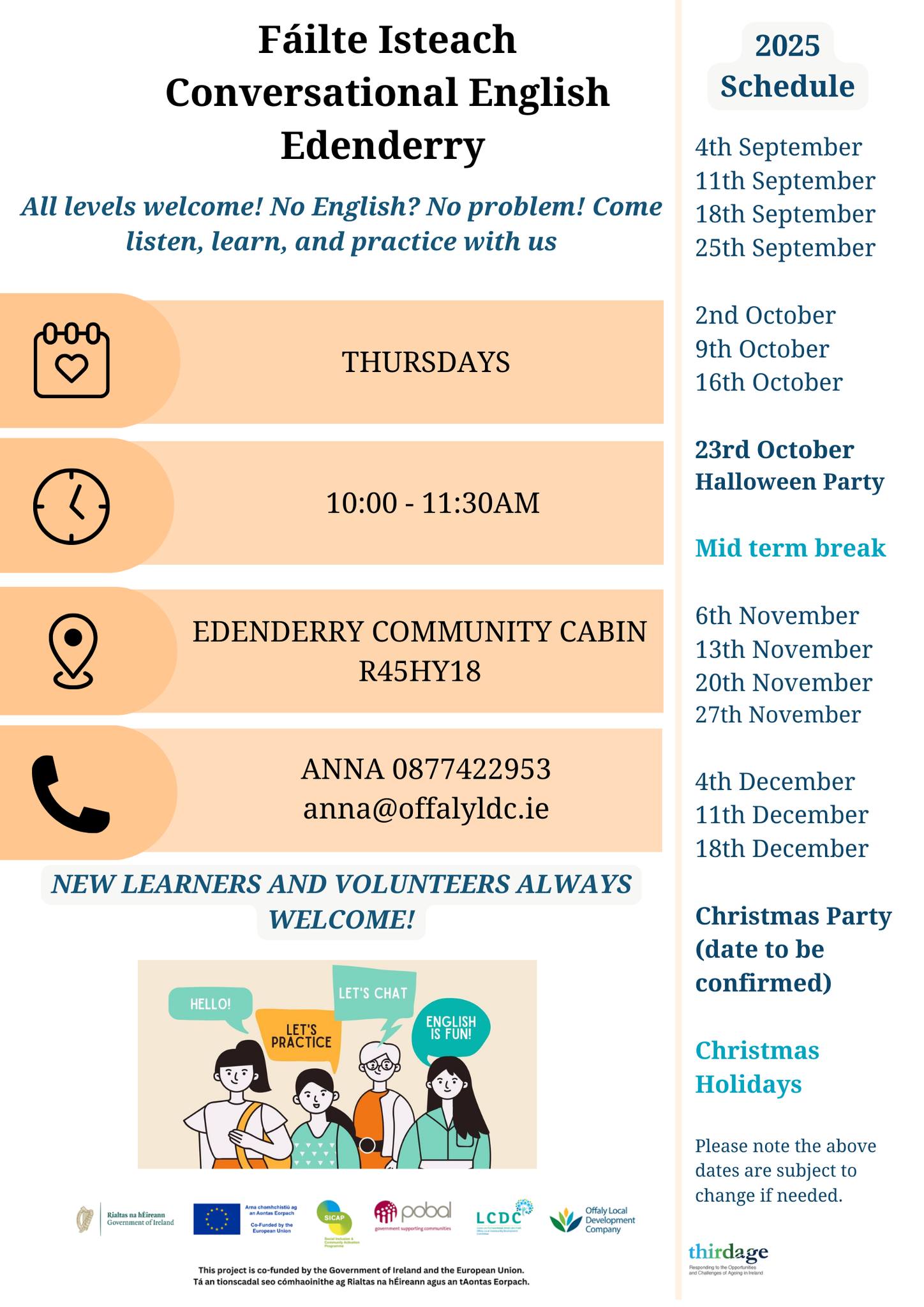 This is a poster of the Failte Isteach English for Edenderry