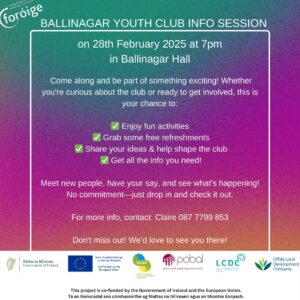 This is a poster of the Ballinagar Youth Club