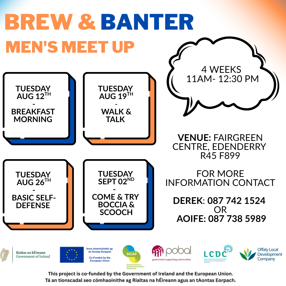 This is a poster of the Brew & Banter Men's Meet Up