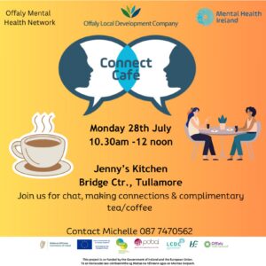 This is a poster of the Connect Café happening in Jenny's Kitchen, Bridge Centre in Tullamore