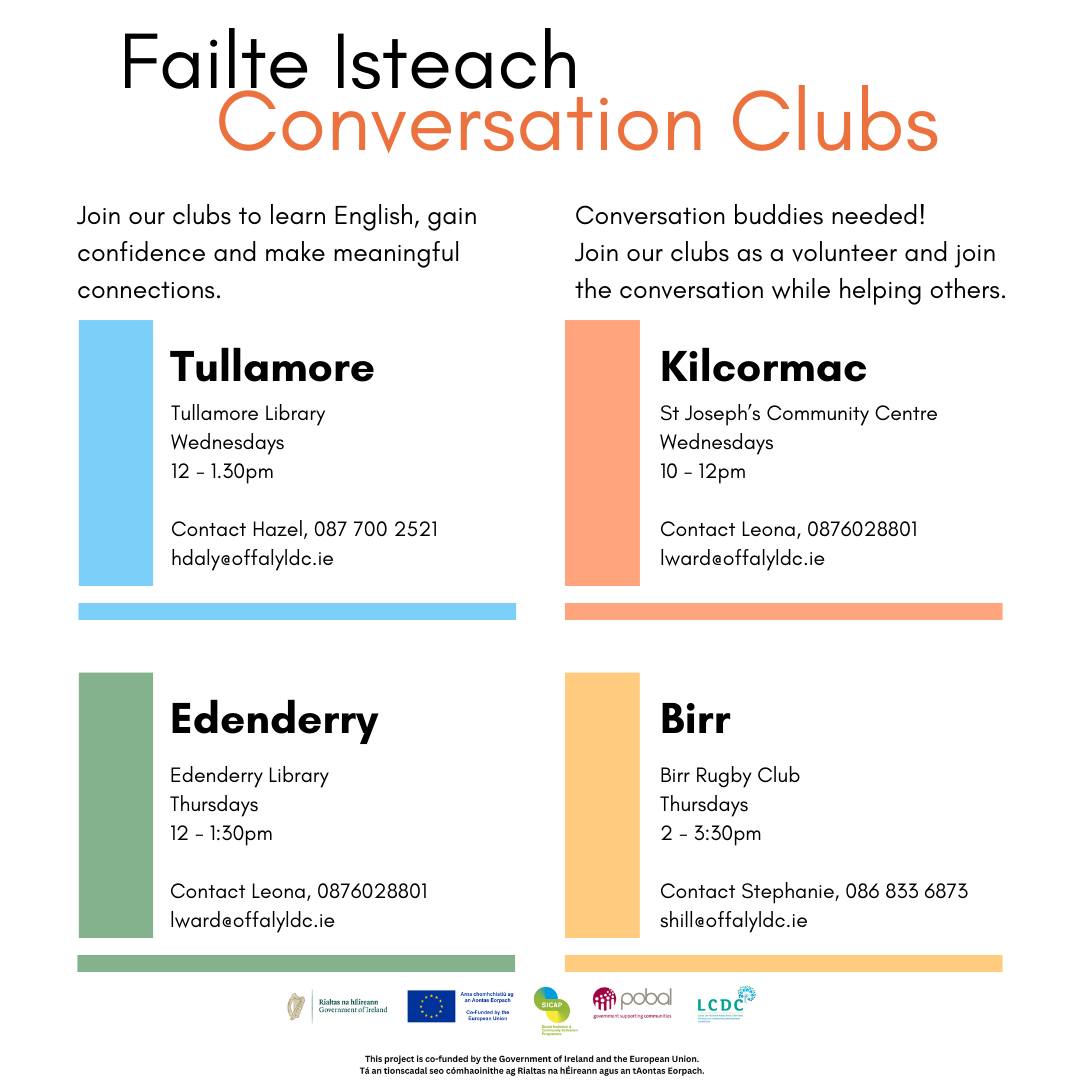 This is a poster of the Failte Isteach Conversational Clubs