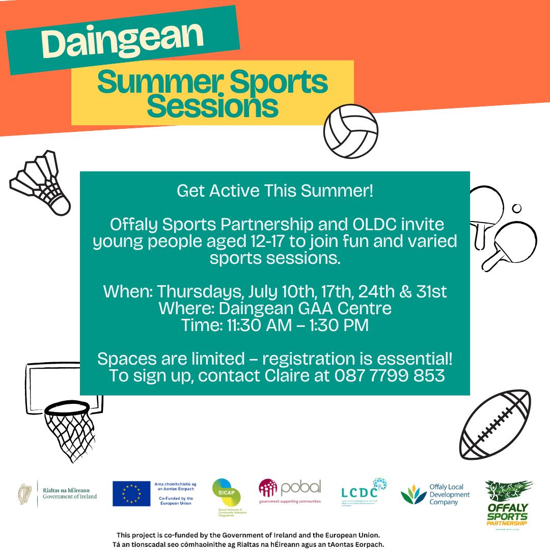 This is a poster of the Daingean Youth Summer Activities