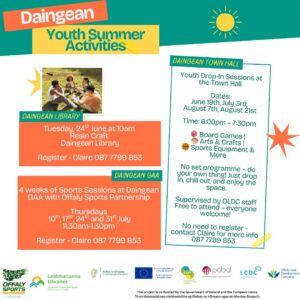This is a poster of the Daingean Youth Summer Activities