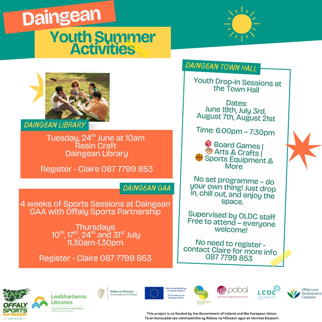 This is a poster of the Daingean Youth Summer Activities