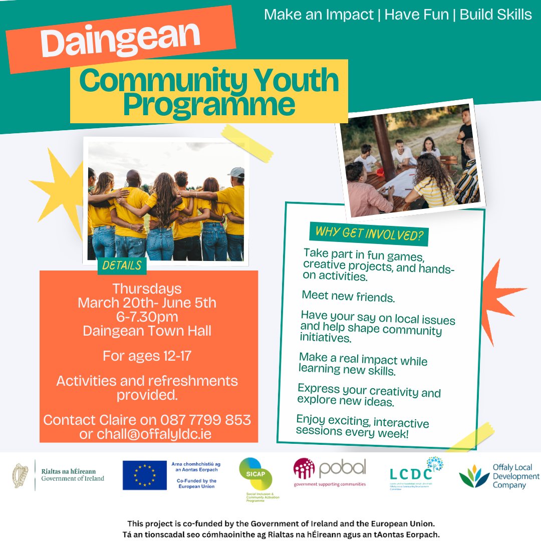This is a poster of the Daingean Youth Programme that is happening in Daingean