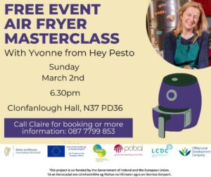 This is a poster of the Free Event Air Fryer masterclass with Yvonne from Hey Pesto