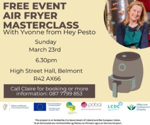 This is a poster of the Free Event Air Fryer Master Class happening in Belmont