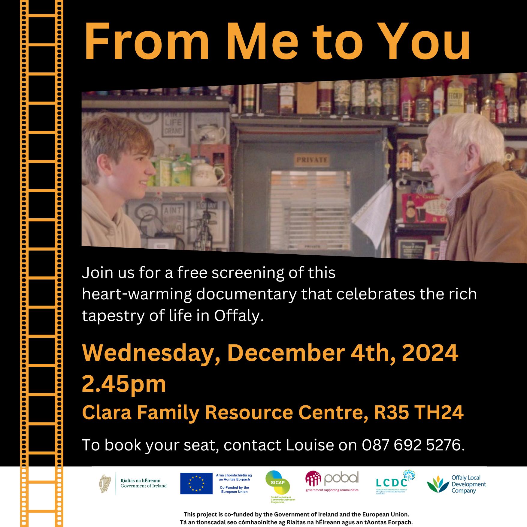 This is a poster of the Documentary of From Me To You happening in Clara