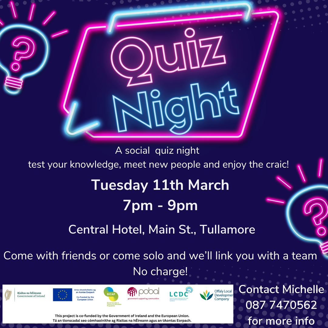 This is a poster of the Quiz Night happening in Tullamore