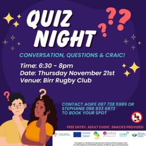 This is a poster of the Quiz Night happening in Birr