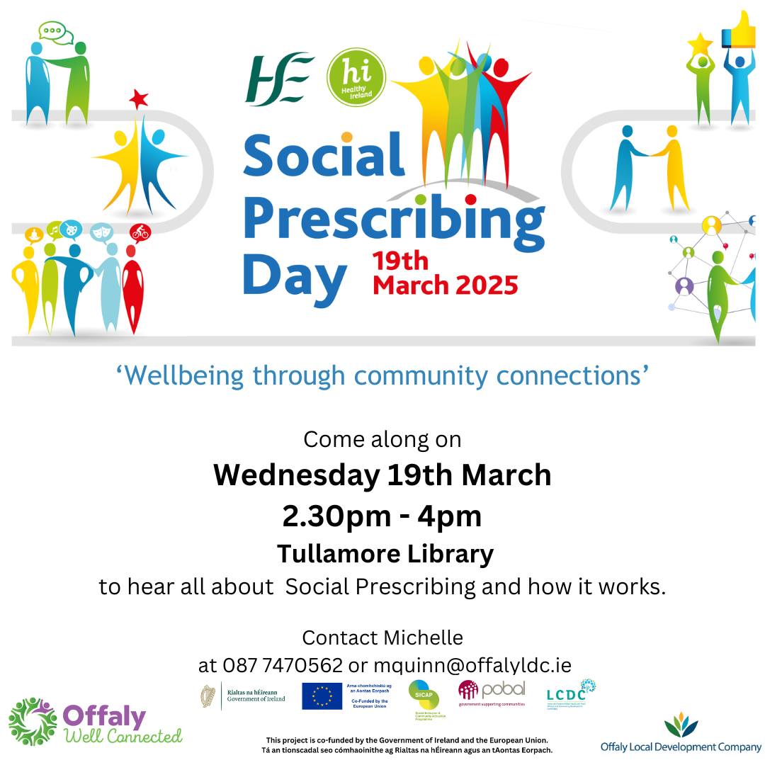 This is a poster of Social Prescribing Day that's happening in Tullamore Library