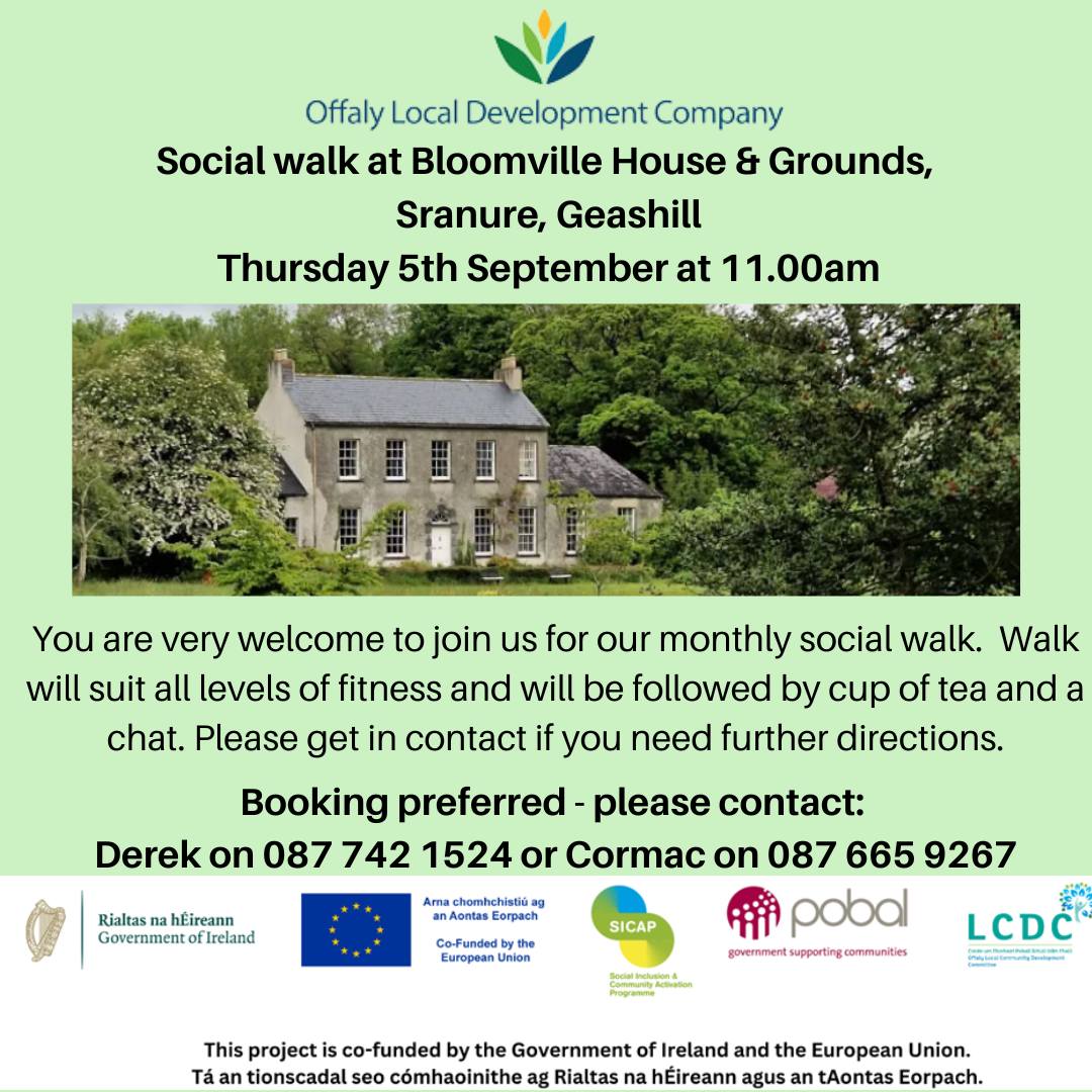 This is a poster of the Social Walk happening in Geashill