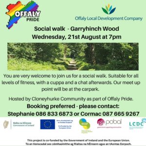 This is a poster of the Social Walk happening in Garryhinch Woods