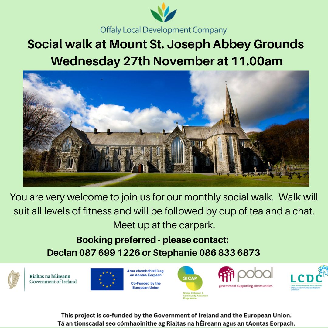 This is a poster of the Social Walk happening in St Joseph Abbey Grounds