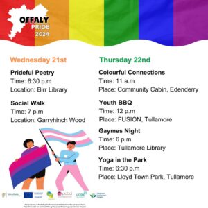 This is a poster of the timetable for Offaly Pride Celebration