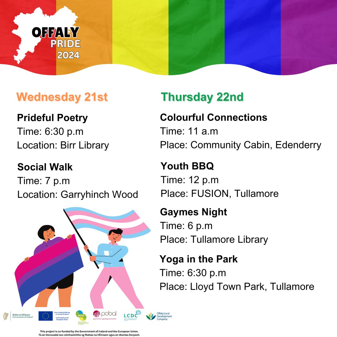 This is a poster of the timetable for Offaly Pride Celebration