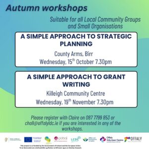 This is a poster of the Autumn Workshops that are happening in Offaly