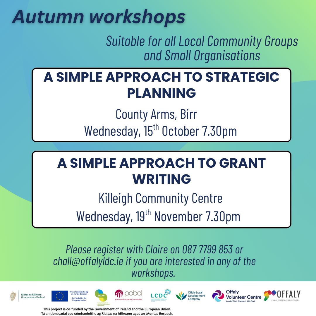 This is a poster of the Autumn Workshops that are happening in Offaly