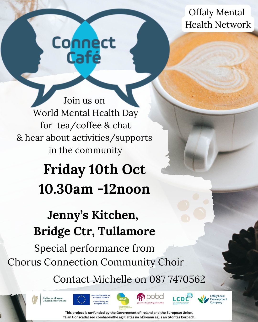 This is a poster of the Connect Café - Part of World Mental Health Day happening in Tullamore