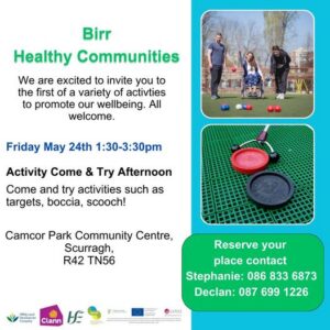 This is a poster of the Birr Healthy Communities that's happening in Birr