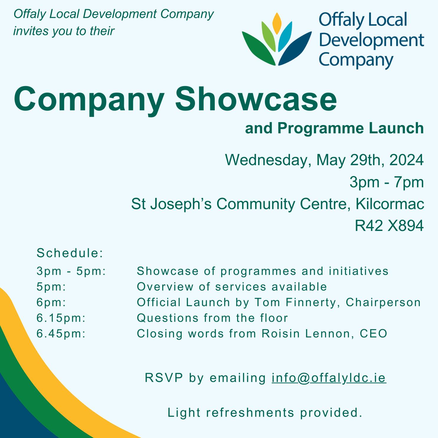 This is a poster of the Company Showcase happening in Kilcormac