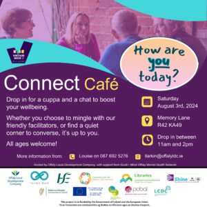 This is a poster of the Connect Café that is happening in Memory Lane in Birr