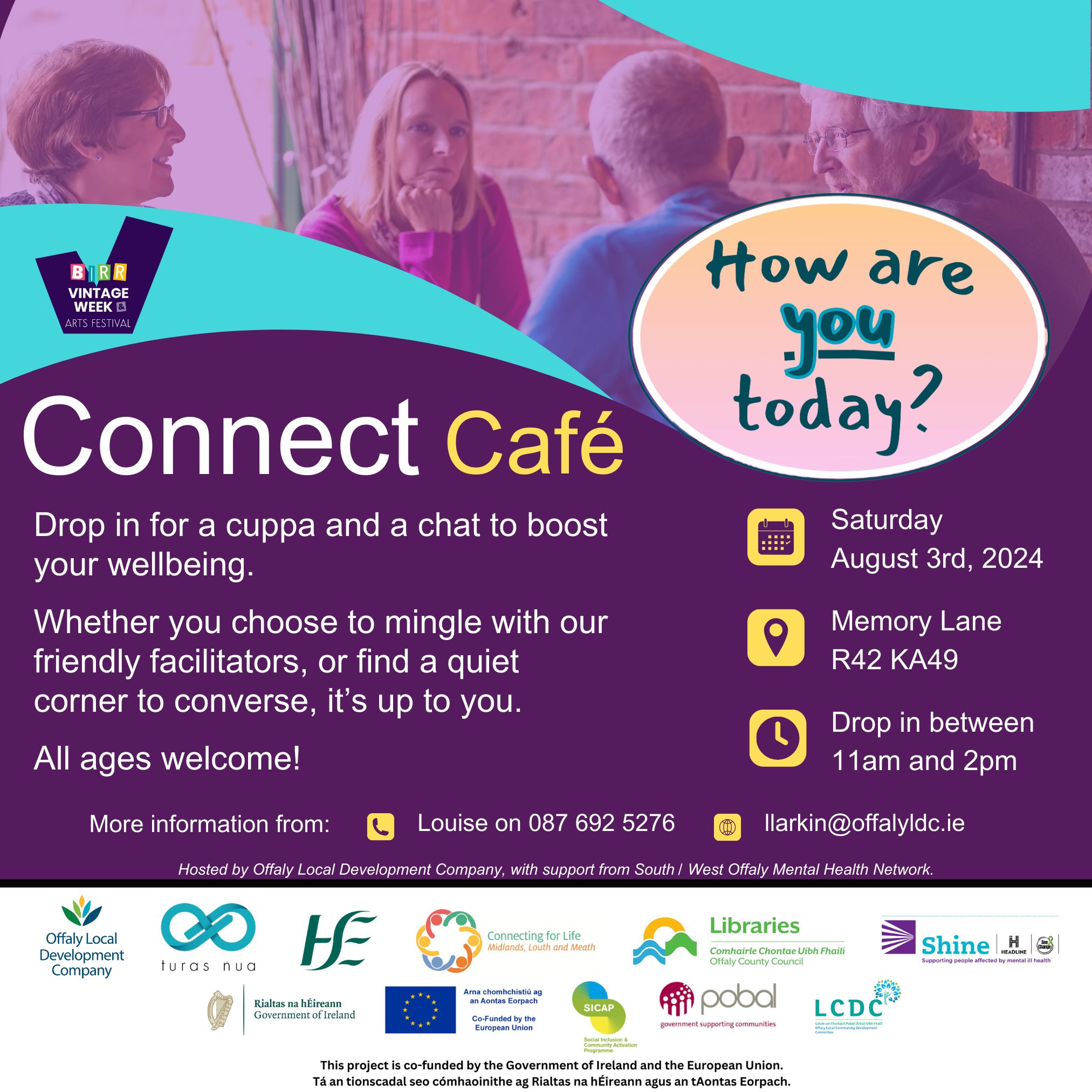 This is a poster of the Connect Café that is happening in Memory Lane in Birr