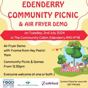 This is a poster of the Edenderry Community Picnic & Air Fryer Demo