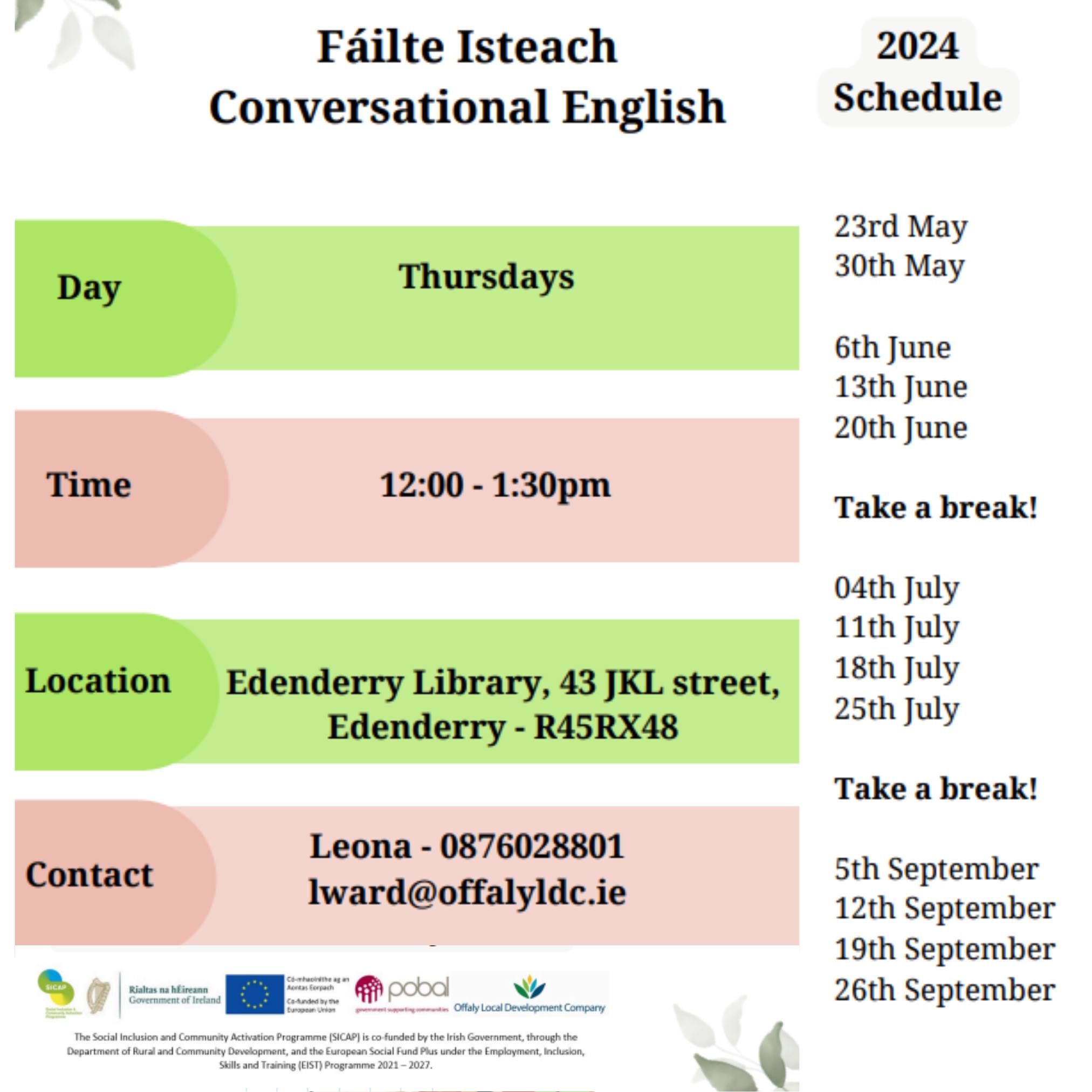 This is a poster of the Failte Isteach English Conversation