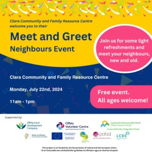 This is a poster of Meet & Greet Neighbours Event that is happening in Clara