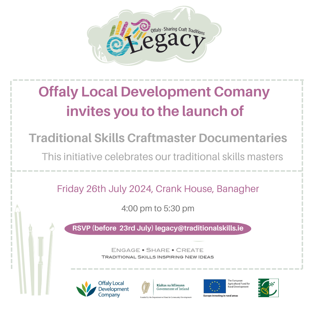 This is a poster of an invitation to the Offaly Local Development Company Crafts maker Documentaries Launch happening in Crank House in Banagher
