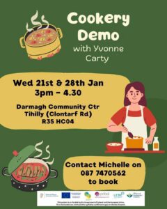 This is a poster of the Cookery Demo with Yvonne Carty that is happening in Tullamore