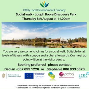 This is a poster of the Social Walk that is happening in Lough Boora, Discovery Parklands