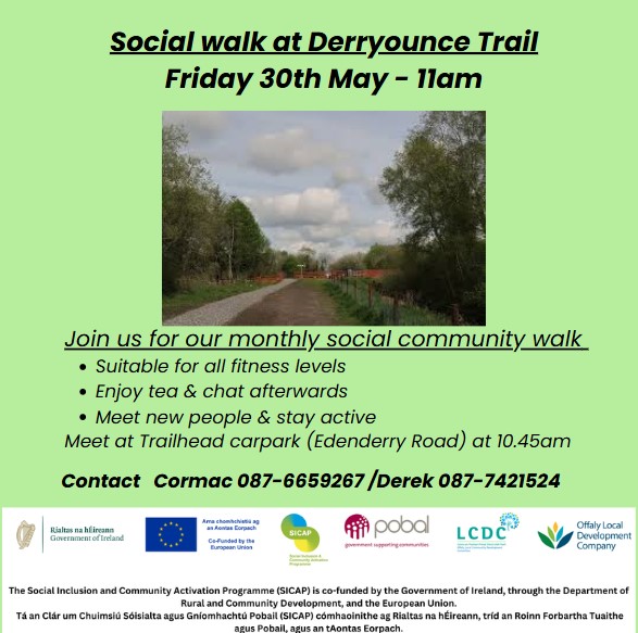 This is a poster of the Social Walk that is happening in Derryounce
