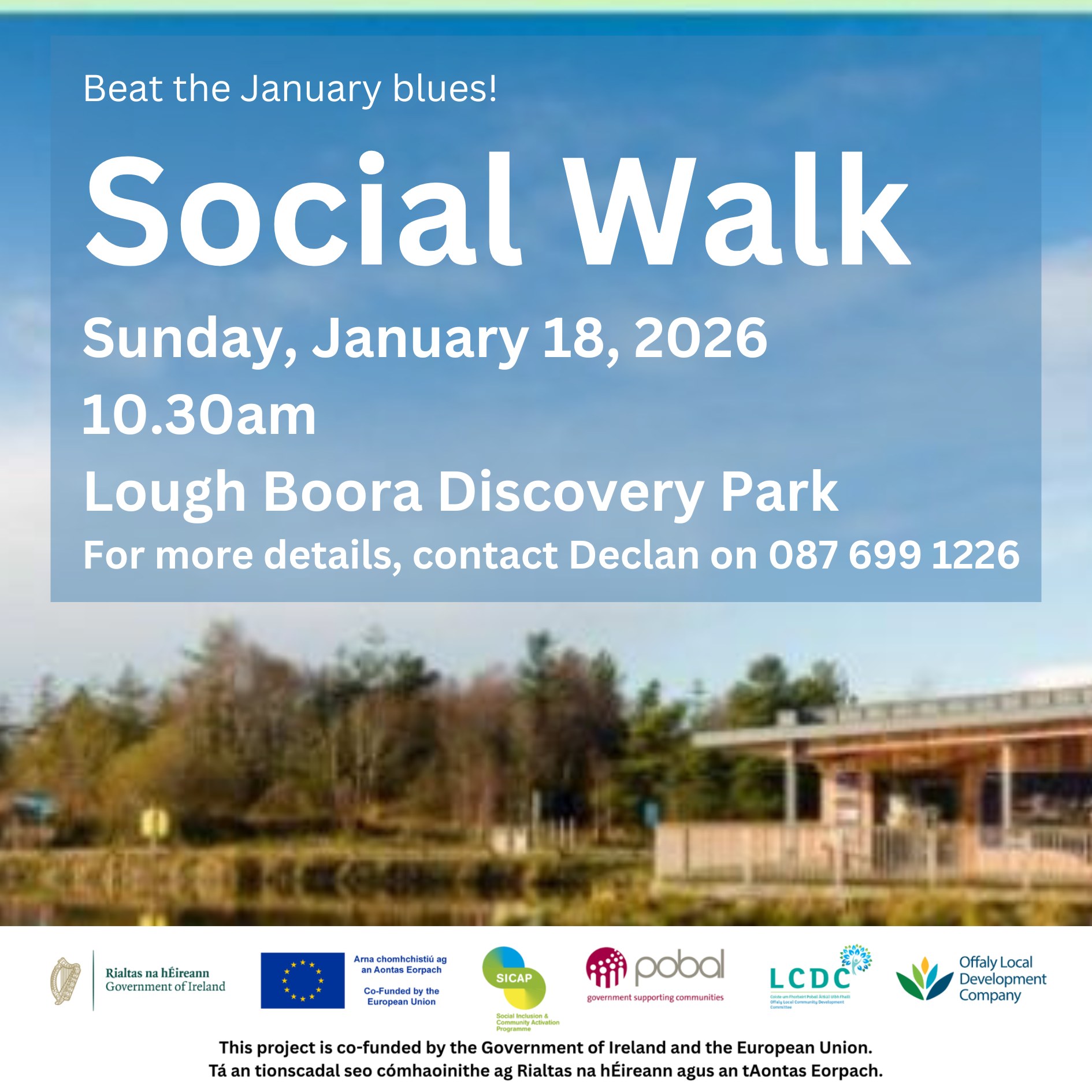 This is a poster of the Social Walk in Lough Boora Parklands