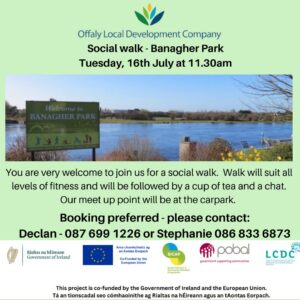 This is a poster of the Social Walk that is happening in Banagher Park