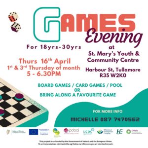 This is a poster of the Games Evening that is happening in Tullamore.