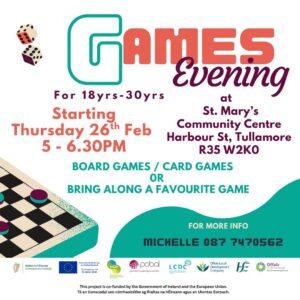 This is a poster of the Games Evening that is happening in Tullamore