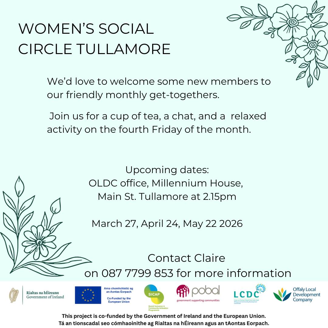 This is a poster of the Women's Social Circle that is happening in Tullamore
