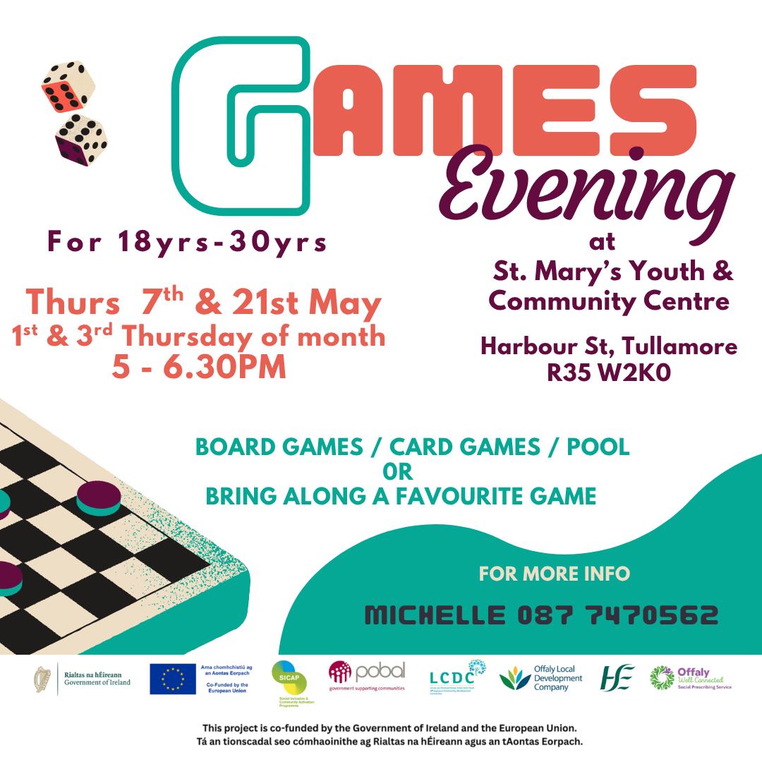 This is a poster of the Games Evening that is happening in Tullamore