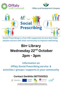 This is a poster of the Social prescribing Day that is happening in Birr