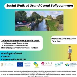 This is a poster of the Social Walk at Grand Canal in Ballycommon Bake House