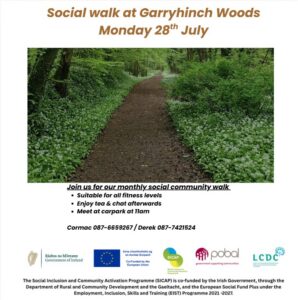 This is a poster of the Social Walk that is happening in Garryhinch Woods