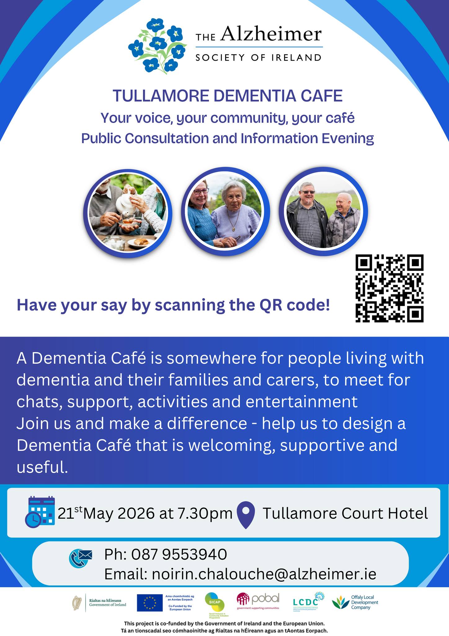 This is a poster of the Tullamore Dementia Café that is happening in Tullamore