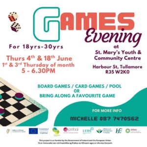 This is a poster of presenting the Games Evening in Tullamore