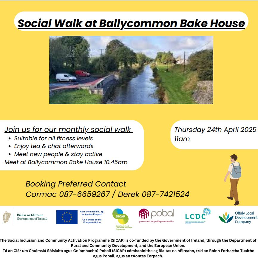 This is a poster of a Social Walk that is in Ballycommon Bake House