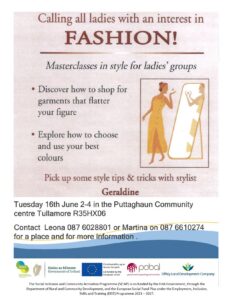 This is a poster of the Ladies Masterclass fashion that is happening in Tullamore