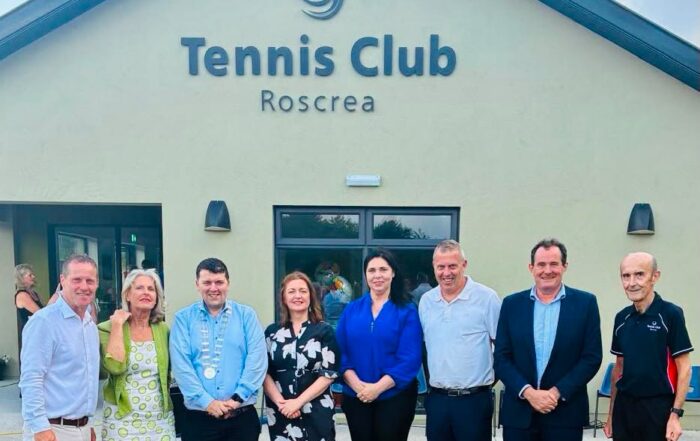 This is a photo of some staff from the Roscrea Tennis Club pictured with one of OLDC Staff Caitriona Duggan