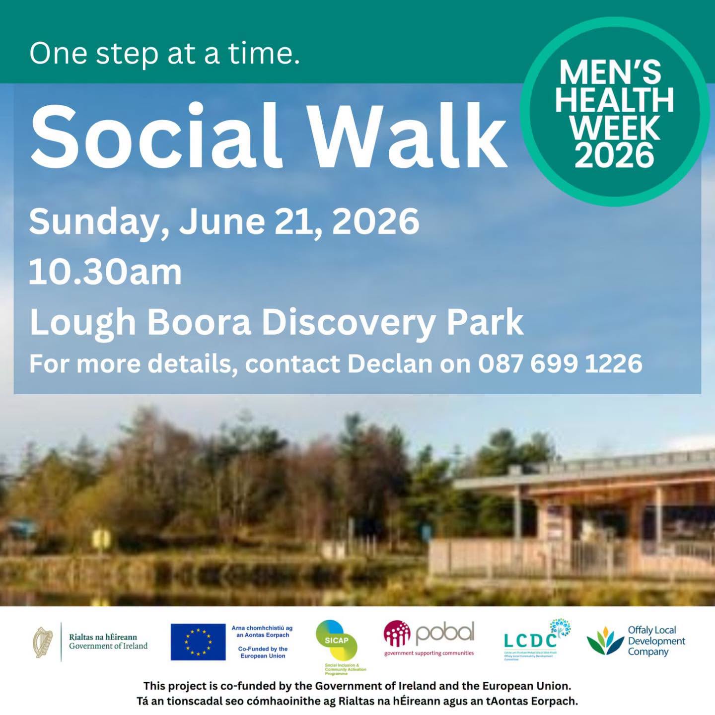 This is a poster of the Social Walk part of Men's Health Week that is happening in Offaly